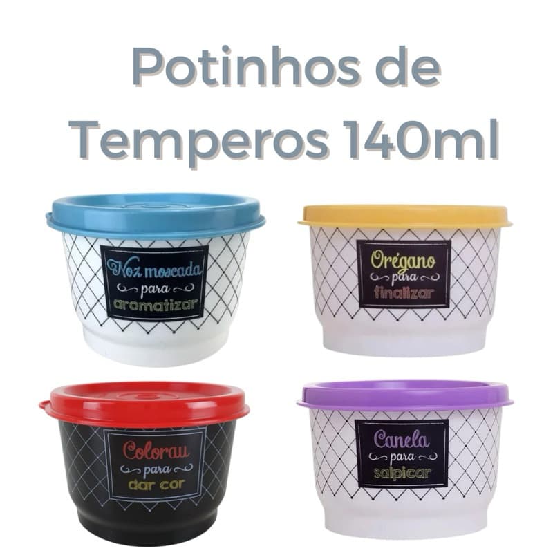 Potinhos de Tempero e Condimentos 140ml linha Bistrô Original Tupperware Porta tempero pote caixa vasilha tupoé tapauer