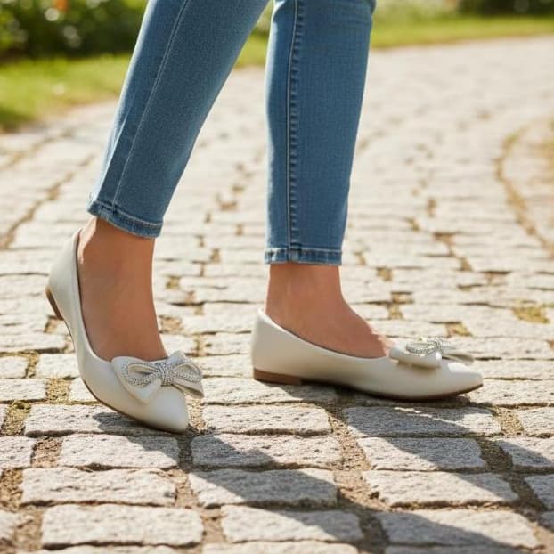 Sapatilha Feminina Bico Fino Com Enfeite de Strass Palmilha Confortavel e Ajuste de Calce