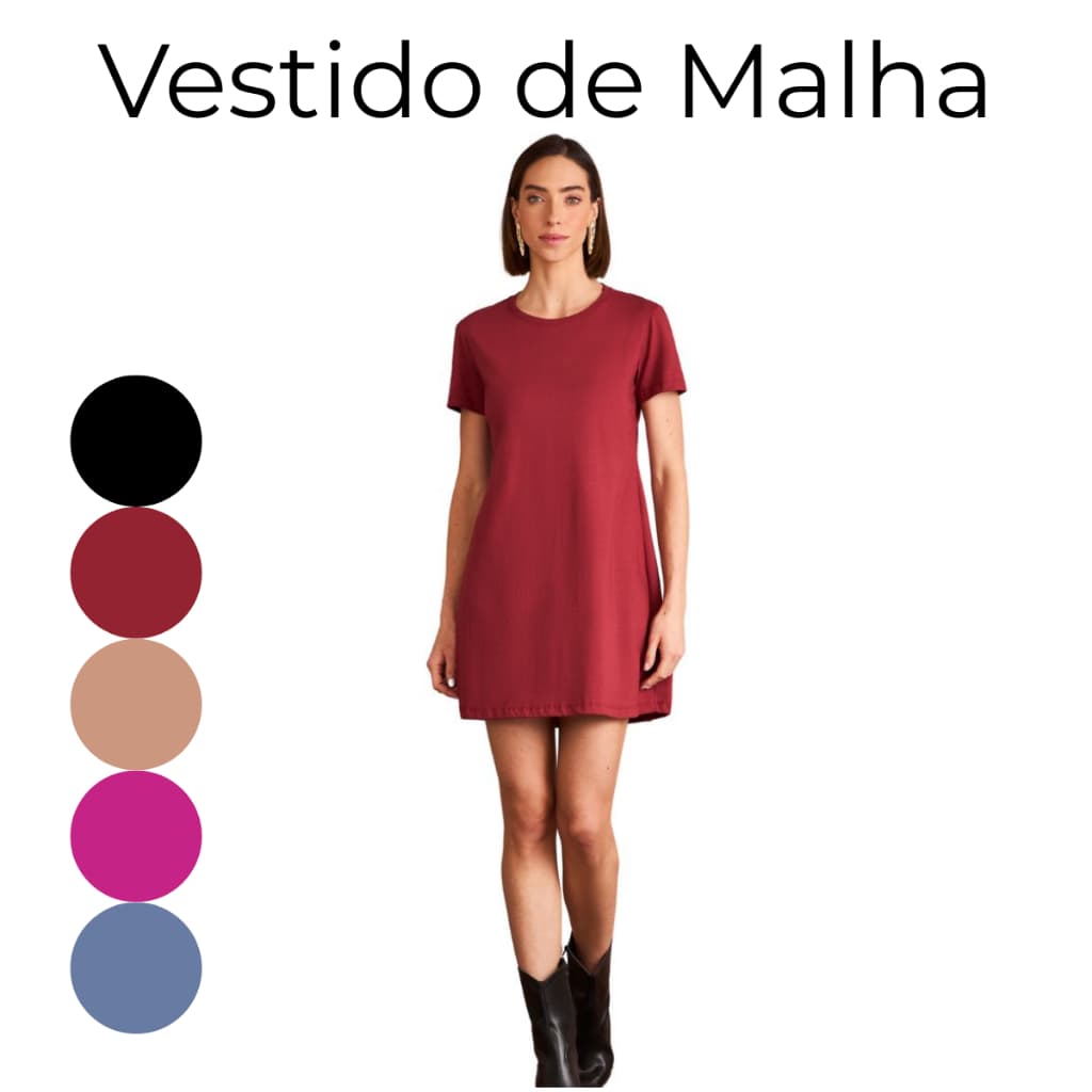 Vestido Liso Curto manga curta de Malha 100% algodão  KB325