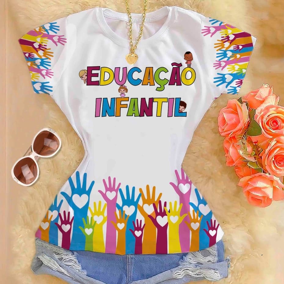 Tshirt Feminina Blusa T-shirt Premium Estampada Educação Infantil