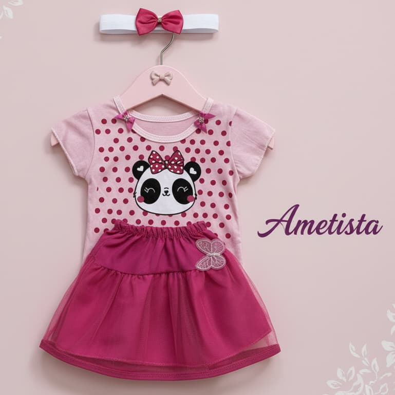 Kit Bebê Menina Festa Mesversário Conjunto com Blusa + Saia de Tule + Tiara Linda
