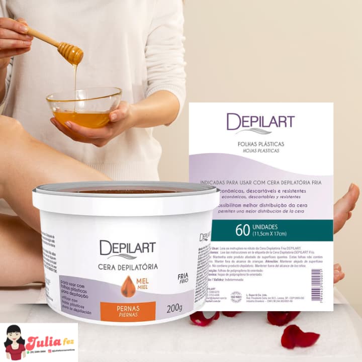 Cera Depilatória Depilart Fria Mel, Pra Pernas 200gr + Folhas Plásticas 60un