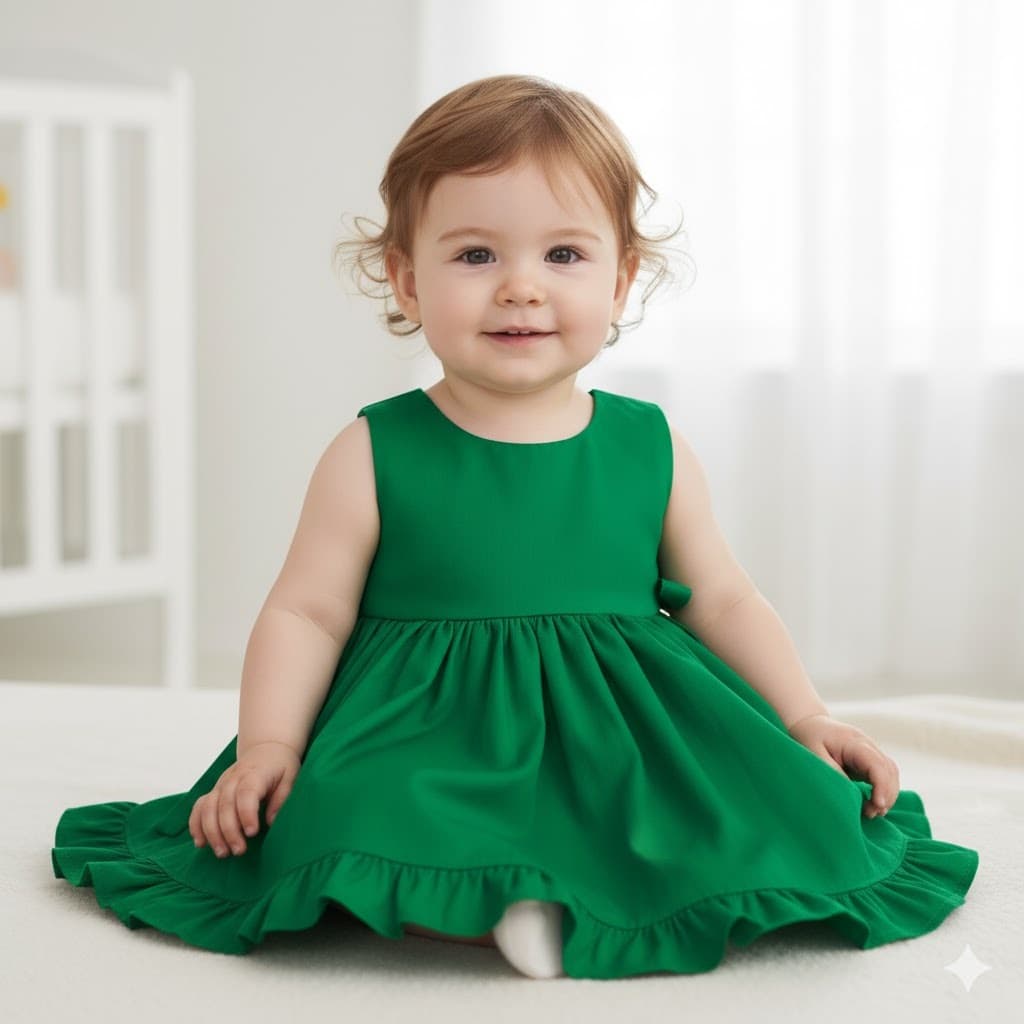 Vestido Infantil Bebê Menina Verde 100% Algodão Laura - Tam. P ao 3 anos | Diversas Estampas