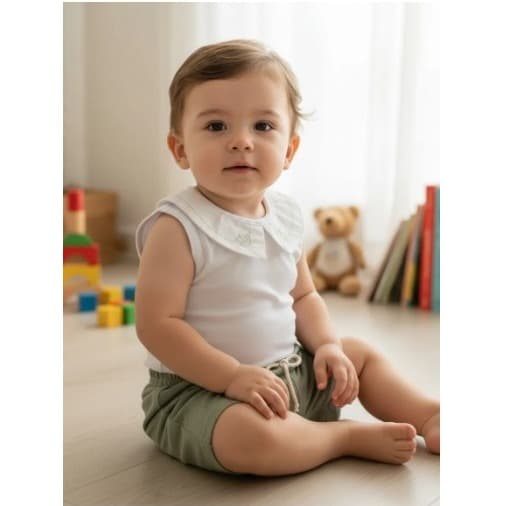 Conjunto Infantil menino em algodão Shorts e Body Regata Príncipe para bebê