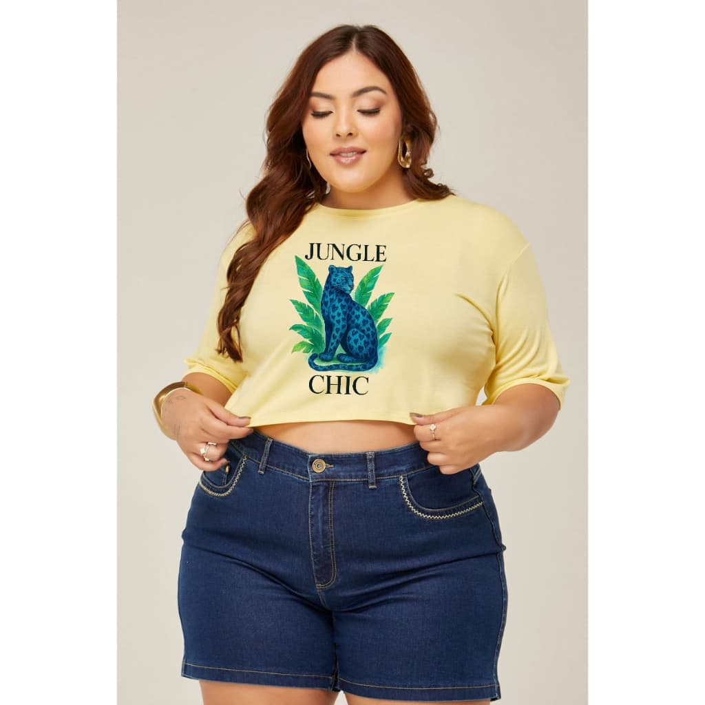 Cropped Oversize Candy Color Jungle Chic Onça Azul | Viscolycra Premium | Estampada – Moda Tropical