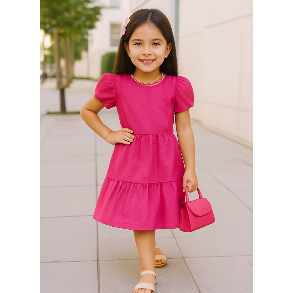 Vestido Infantil Soltinho Tecido Não Amassa Confortavel Menina 1 ao 6 -AT