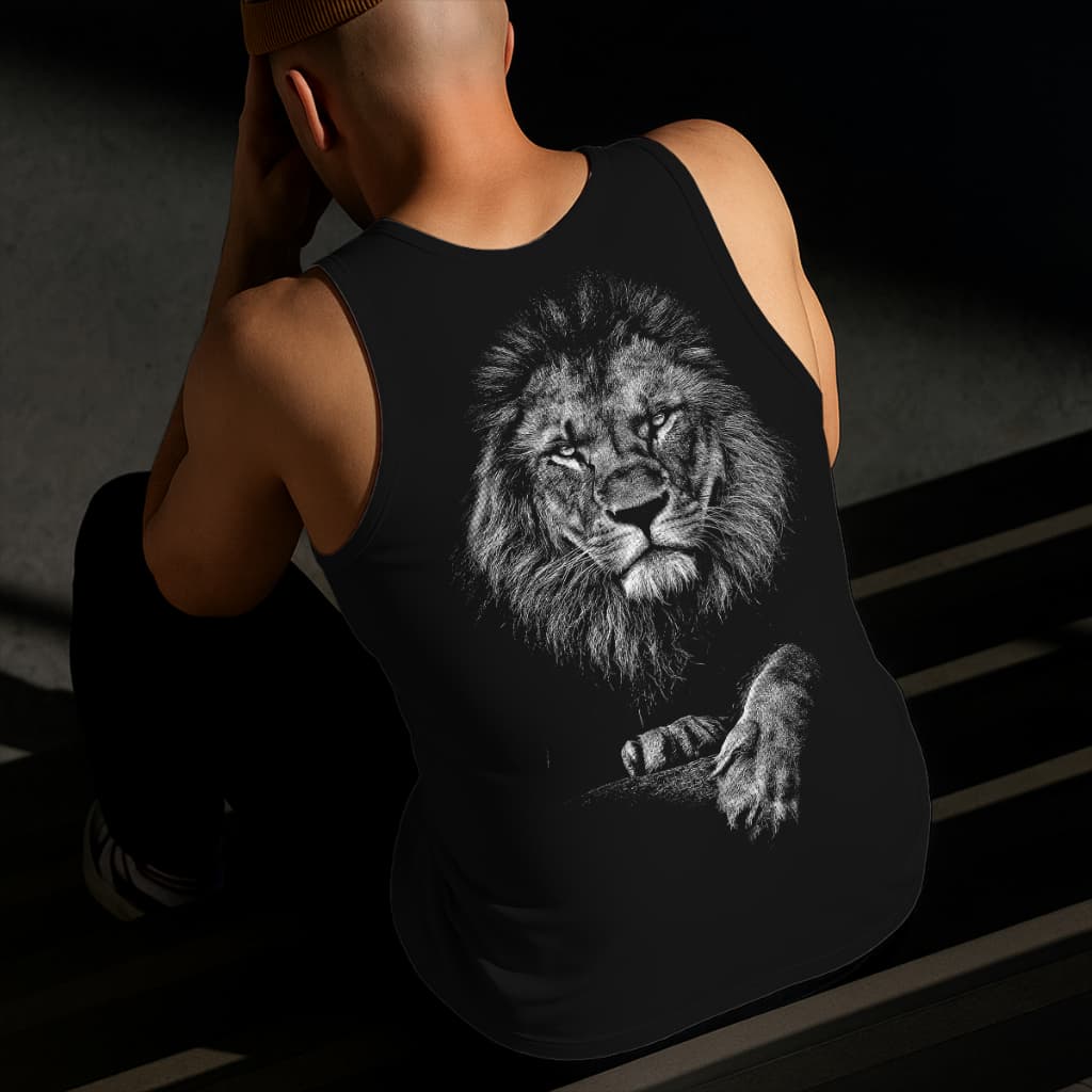 Camiseta Regata Masculina Estampada Leão 100% Algodão Estilo Conforto Diário Do Tamanho P ao GG