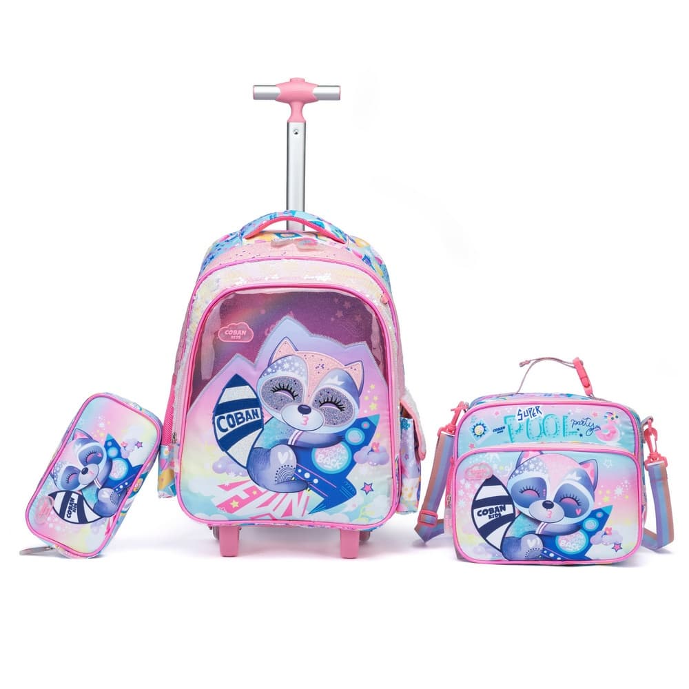 Kit Escolar Guaxinim Mochila Estojo Lancheira Menina Infantil Coban