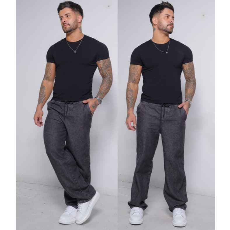 Calça Jeans Balão Boca Larga Estilosa Sk8 Moda Masculina Dazzling 100% Algodão -Estilo Mandrake
