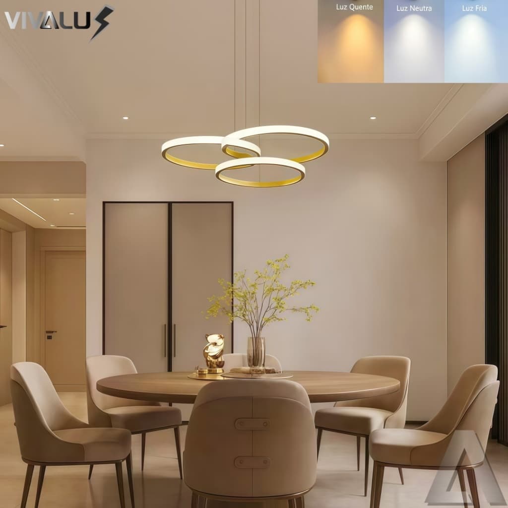 Lustre Dourado Led Moderno Pendente Anéis 3 Arco Aro Dourado Luxo 110V-220V Para Mesa De Jantar