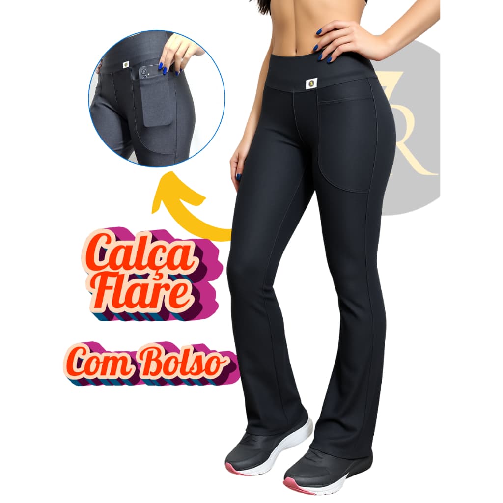 Calça Flare Feminina com 02 Bolsos 7 Regras, Zero Transparência; Cintura Alta; Tipo Bailarina.