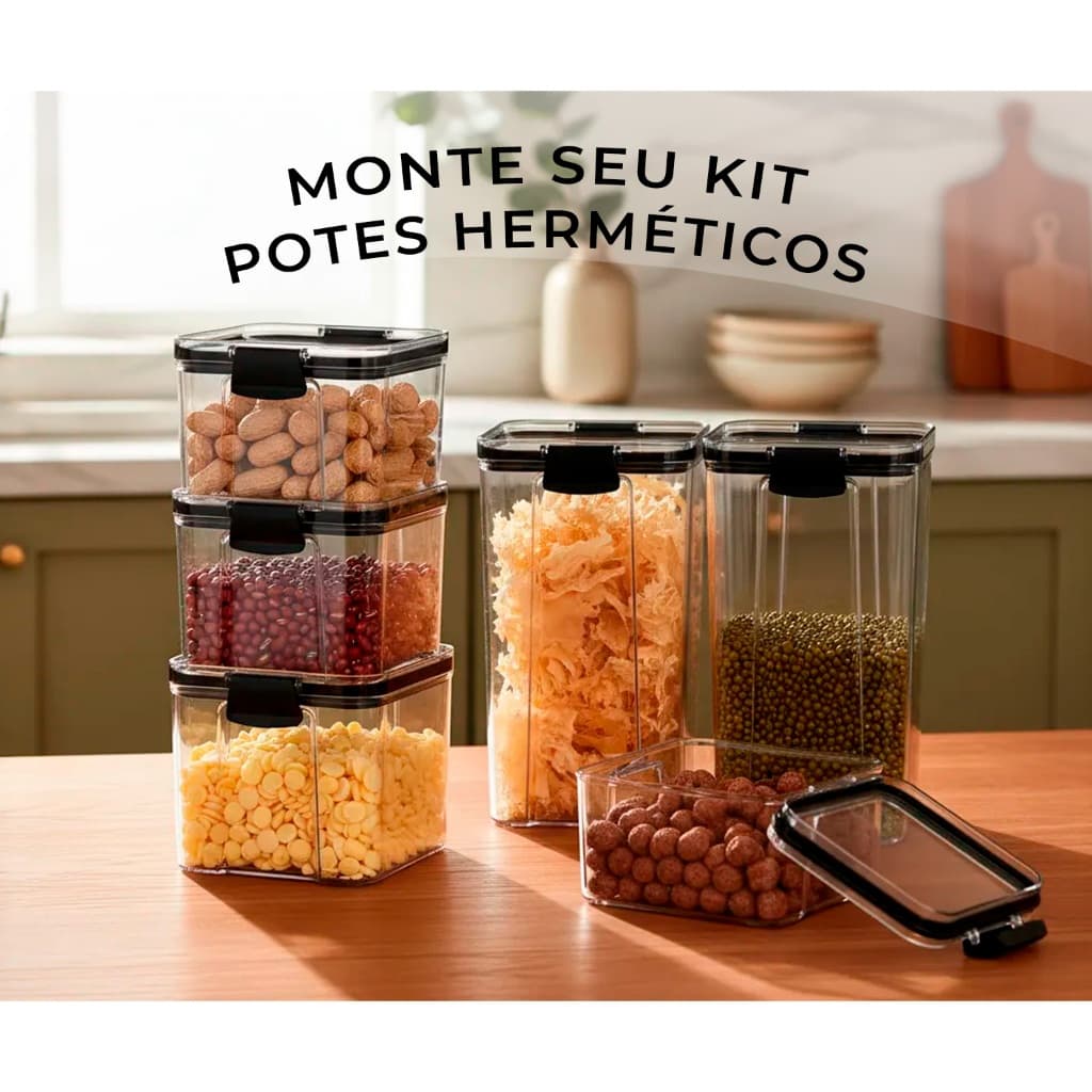 Kit De Potes Herméticos 500ml Monte Seu Kit Porta Mantimentos Multiuso Empilháveis Antivazamento