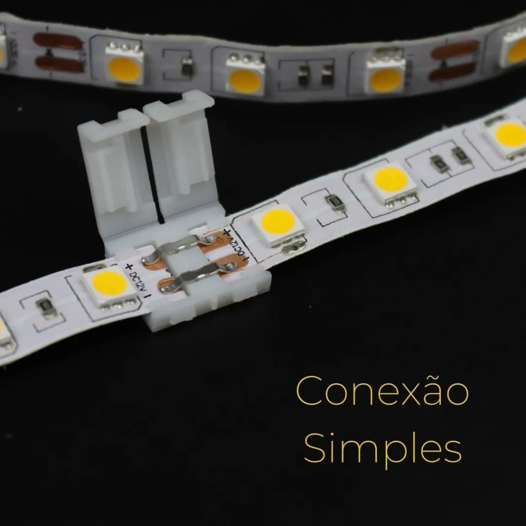 Emenda Reta Conector Fita LED 2 Vias 1 Cor 10mm - 5050, 3528, 2835 Rápido de Pressão Click sem solda