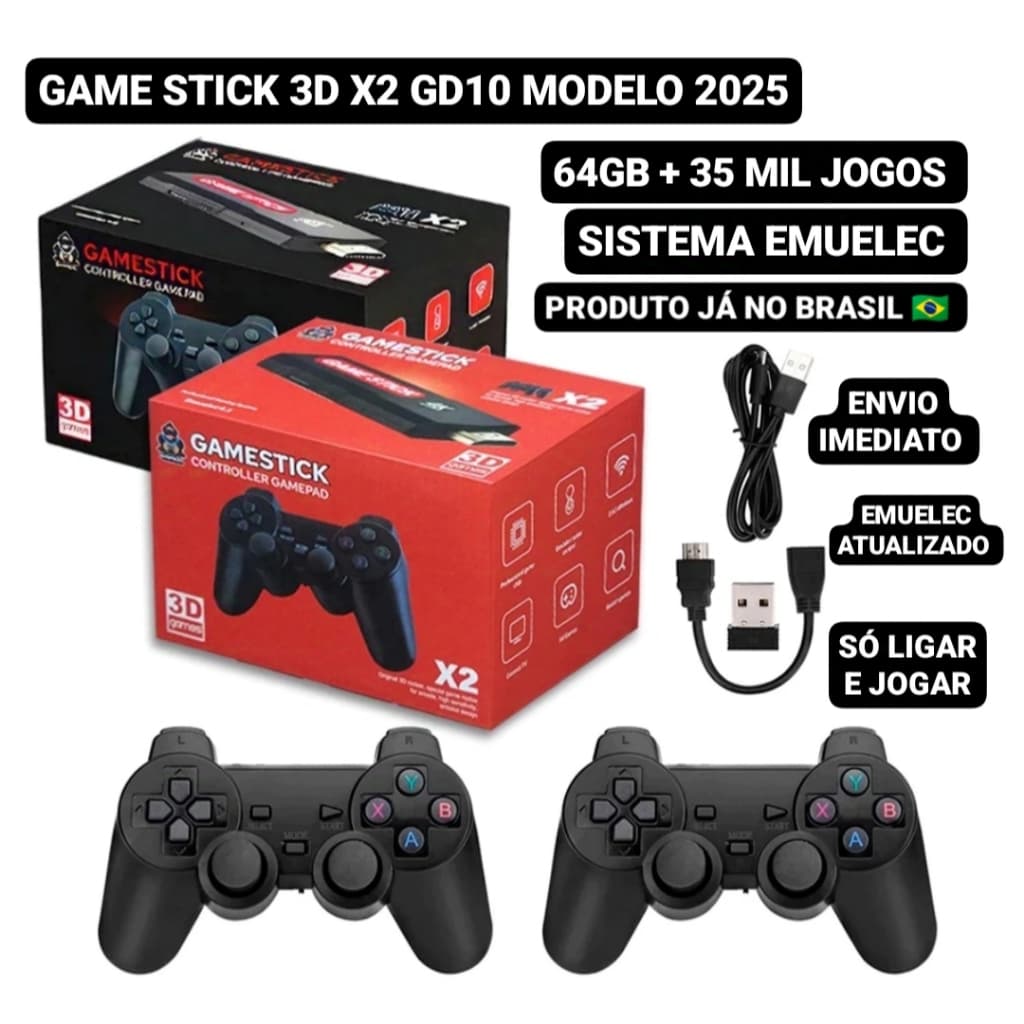 Game Stick 35 MIL jogos GD10 2 controles sem fio X2 Plus 2026