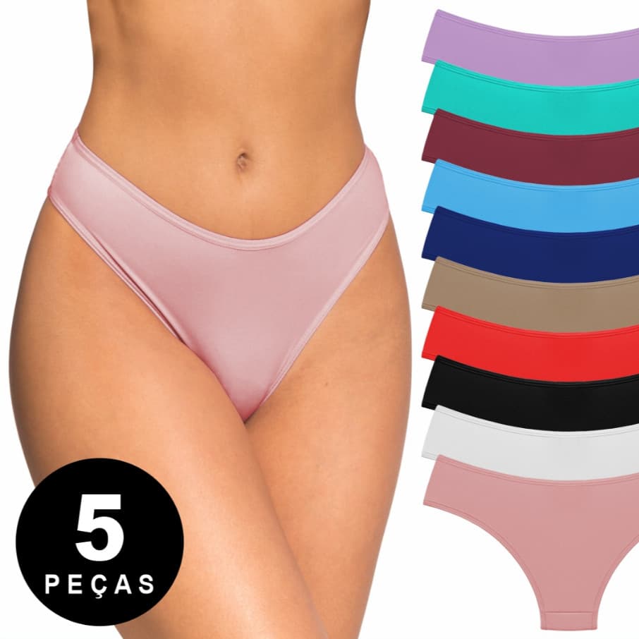 Kit 5 Calcinhas Conforto Microfibra Tecido Suave com Forro100% Algodão Cores Lisa