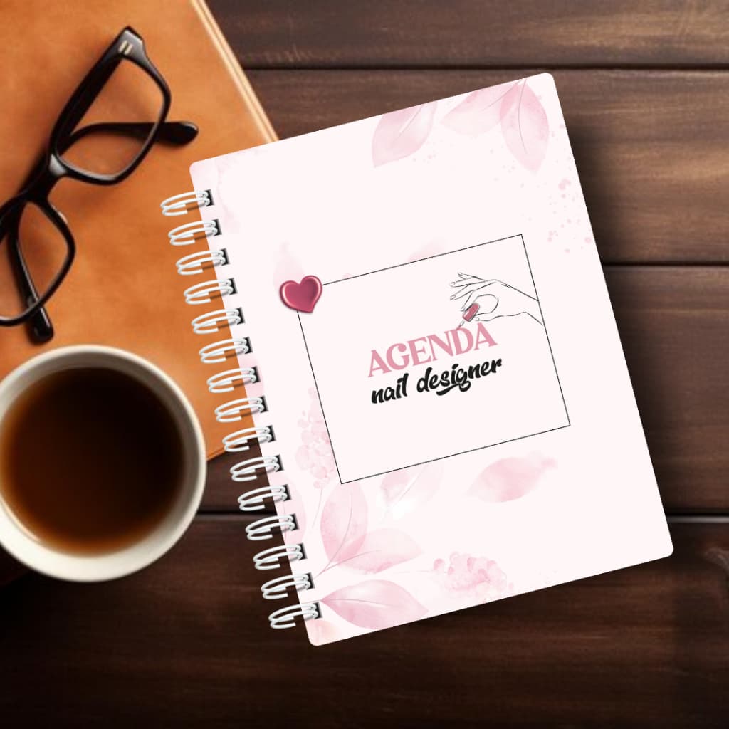 💅🌸 Agenda 2026 Rosa Nail Design | 2 Dias por Página | Com Hora | Capa Dura Brilho ou Fosco | Folhas 90g + Elástic