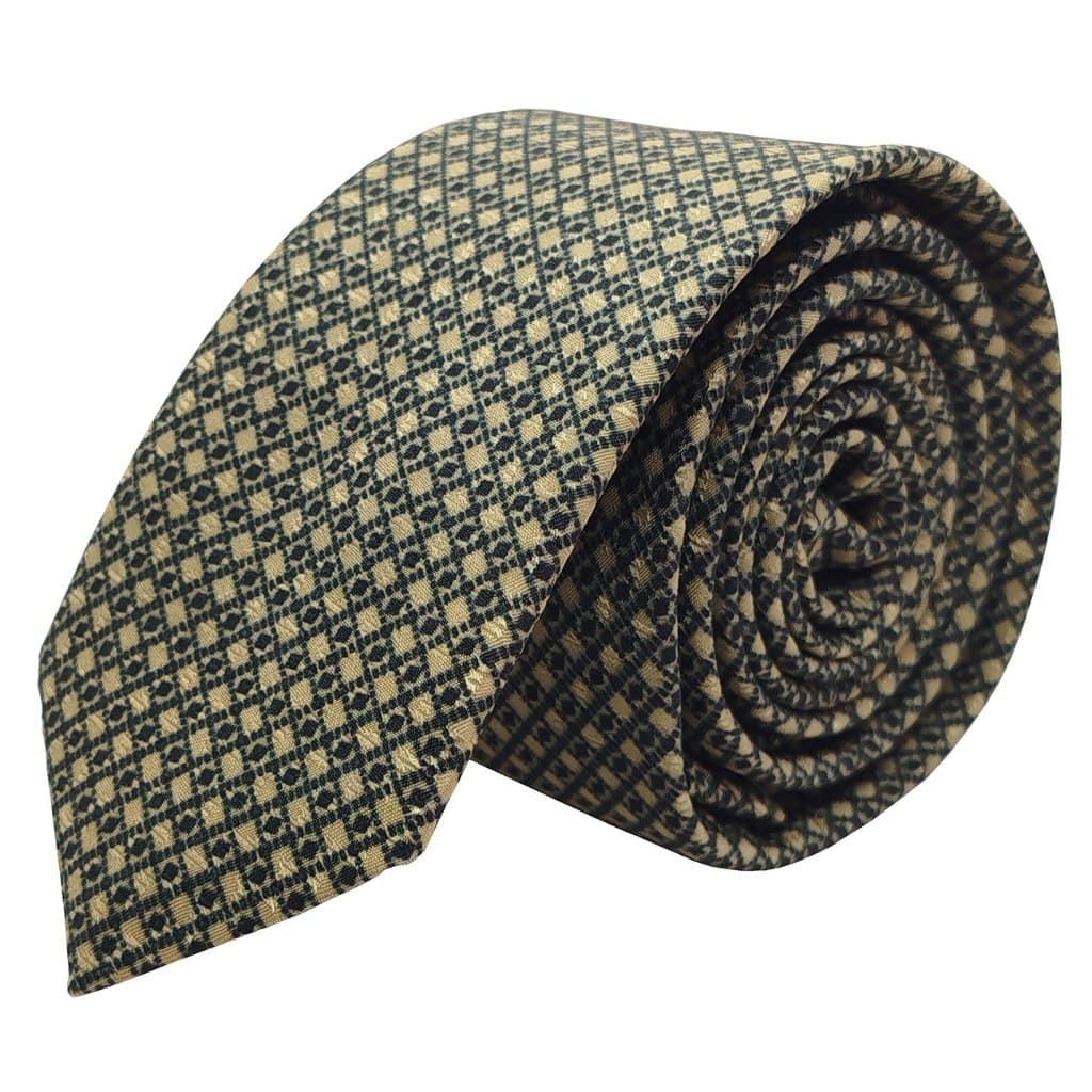 Gravata Slim Jacquard Estampa mostarda preto