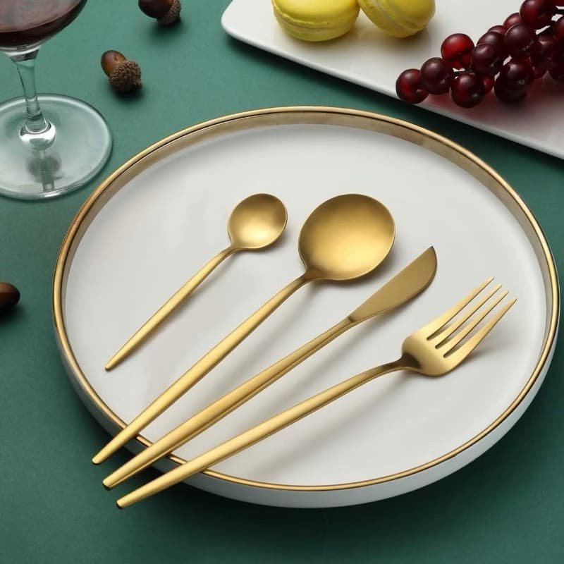 Conjunto Kit de Talheres Dourado Premium 24 Peças — Faca, Garfo e Colher Linha Luxo para Mesa Posta