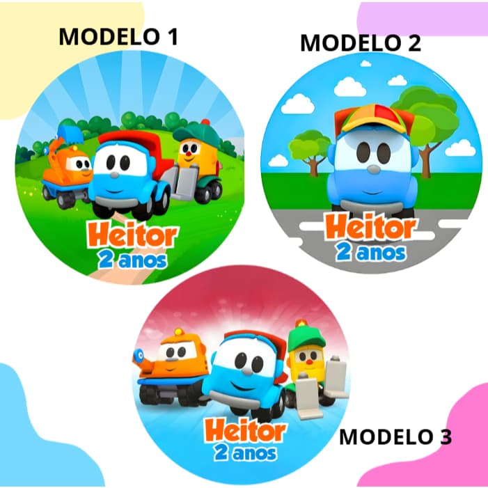 60/100 Adesivos Personalizados 5x5 cm Tema Léo o caminhão Ideal para Lembrancinhas, festas, decoração