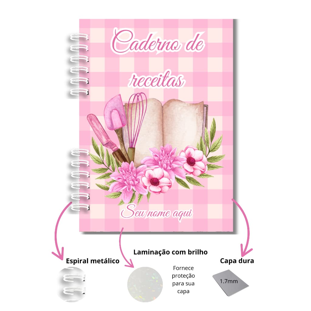Caderno de receitas personalizado com nome- vários temas