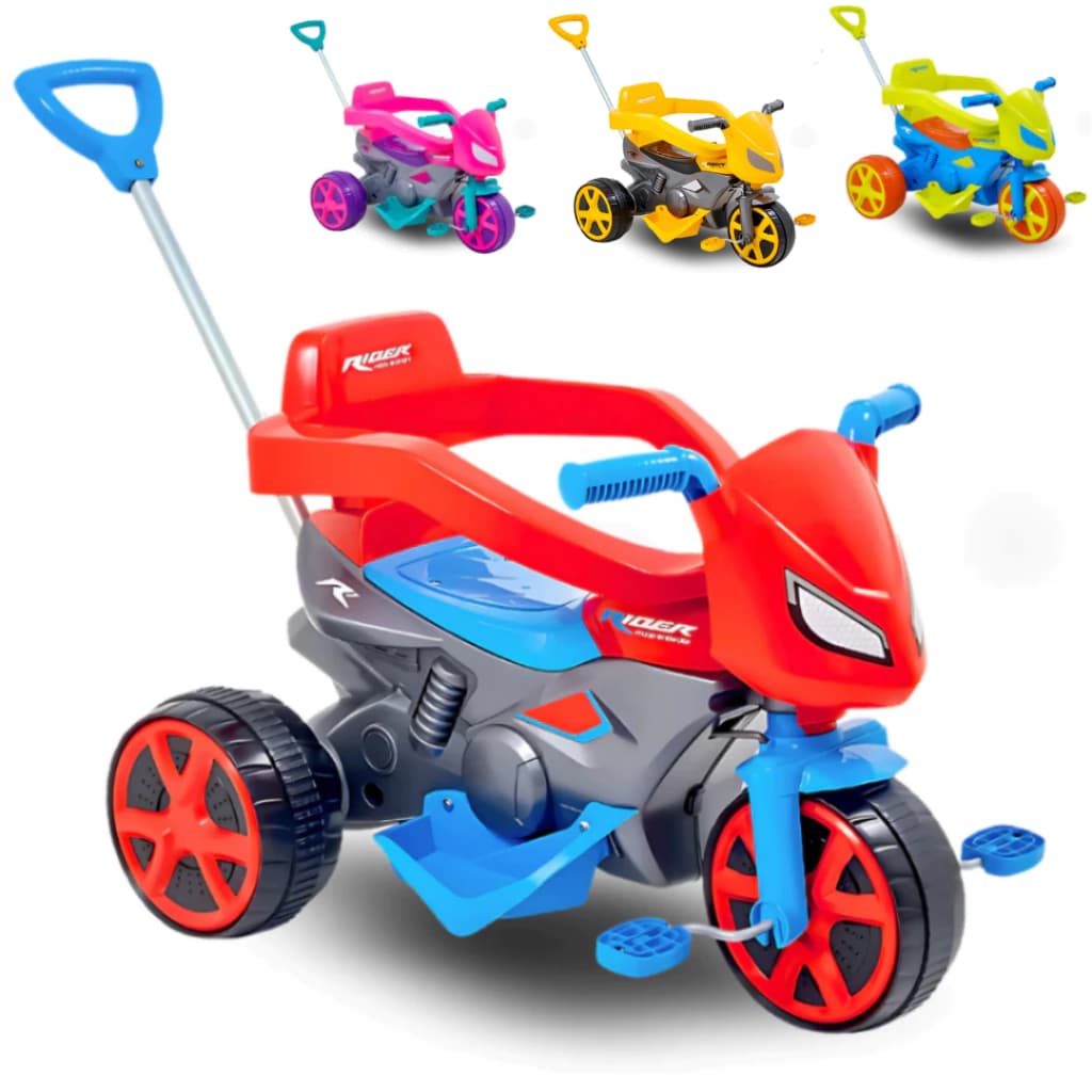 Triciclo Infantil com Haste Pedal Moto Andador Passeio Motoca - Usual Brinquedos