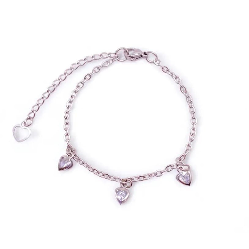 Pulseira de aço inox infantil, Coração cravejado 14 cm