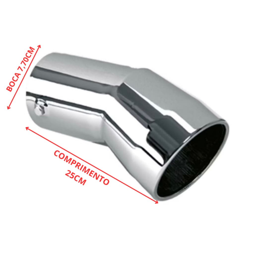 Ponteira Escapamento Caminhão Camionete Hilux Metal Cromada 3" Polegada Curva 25cm de Comprimento