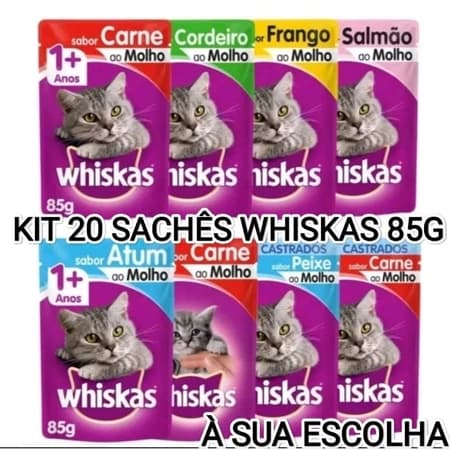 KIT 20 SACHÊS WHISKAS ADULTO 1+ GATO 85G