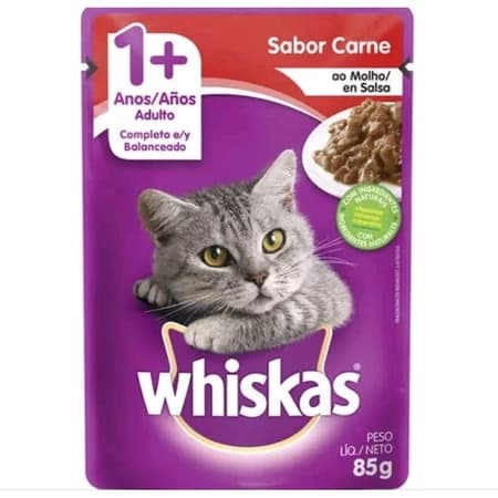 WHISKAS SACHE RAÇÃO ÚMIDA CARNE 85g, KIT 10, KIT 20 E KIT 40 UNIDADES