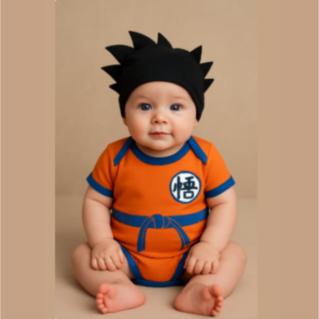 Body Bebe GOKU Body + Touca Mesversario Fantasia Infantil