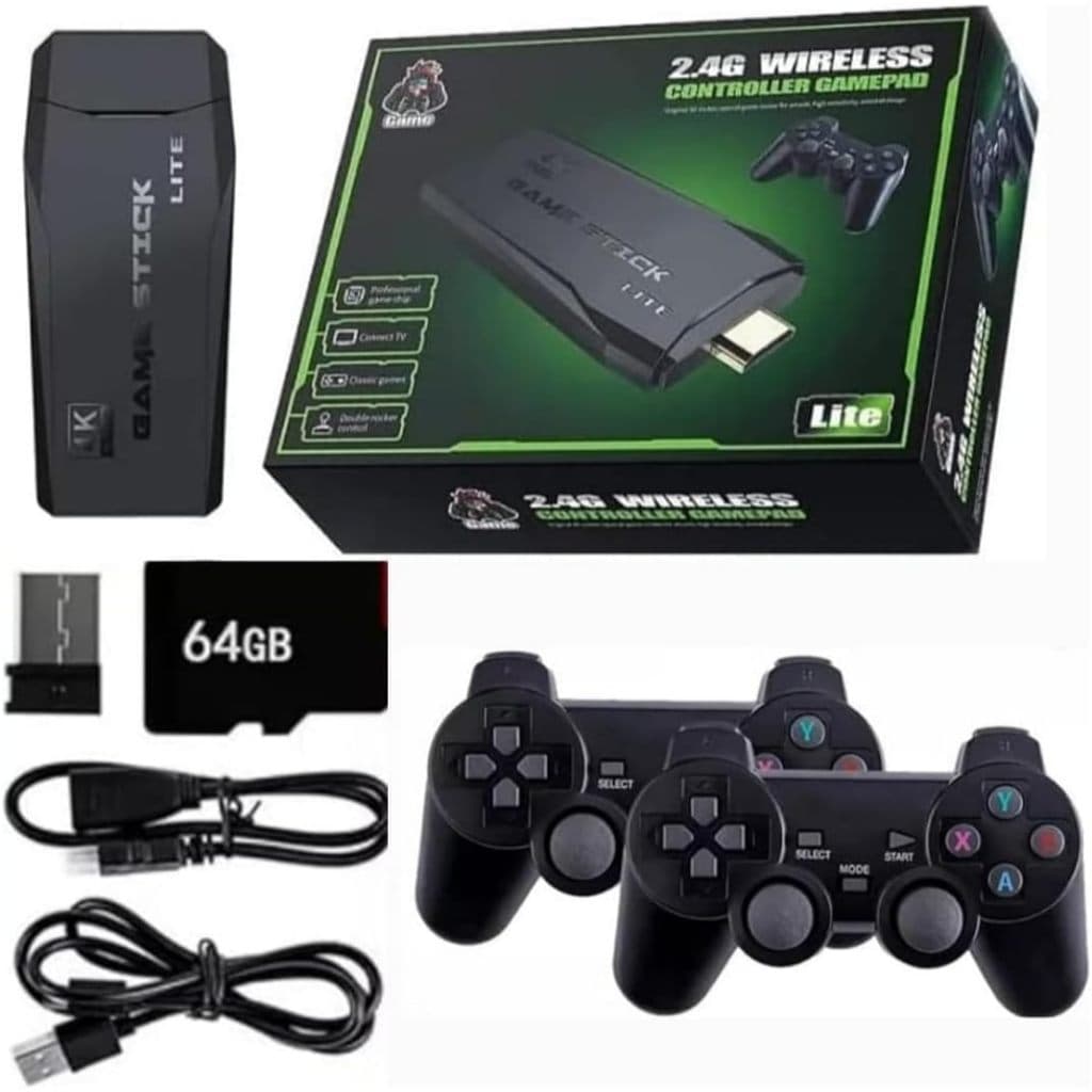 Game Stick Lite 10 Mil Jogos + 2 Controles Sem Fio Cartões 64GB Envio Imediato