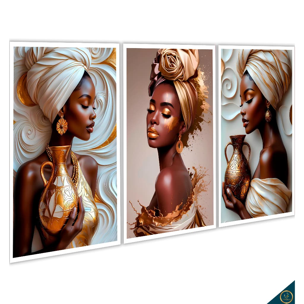 Quadros Decorativo Mosaico Mulheres Africanas Vazos Arte para Sala Quarto Hall Escritorio