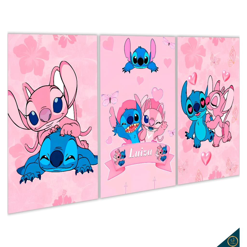 Quadros Decorativos Nome Personalizado Infantil Feminino Stitch Lillo decoração  para quarto criança