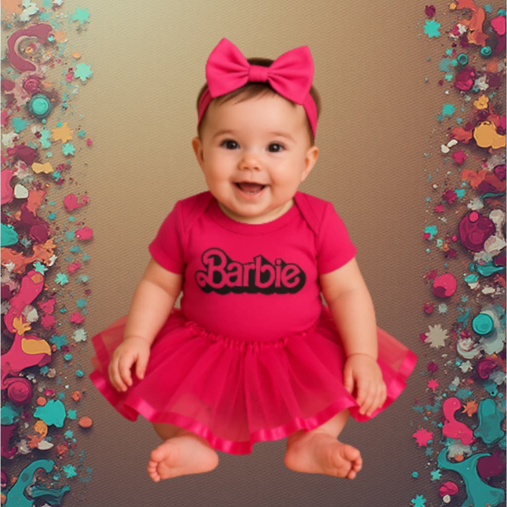 Body Bebê Mesversário barbie / Saia Tule / Laço