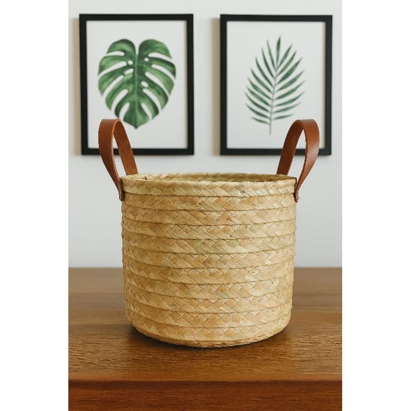 Cachepô Cesto Vaso 20x20cm de Palha de Carnaúba organizador com alça para decoração e plantas