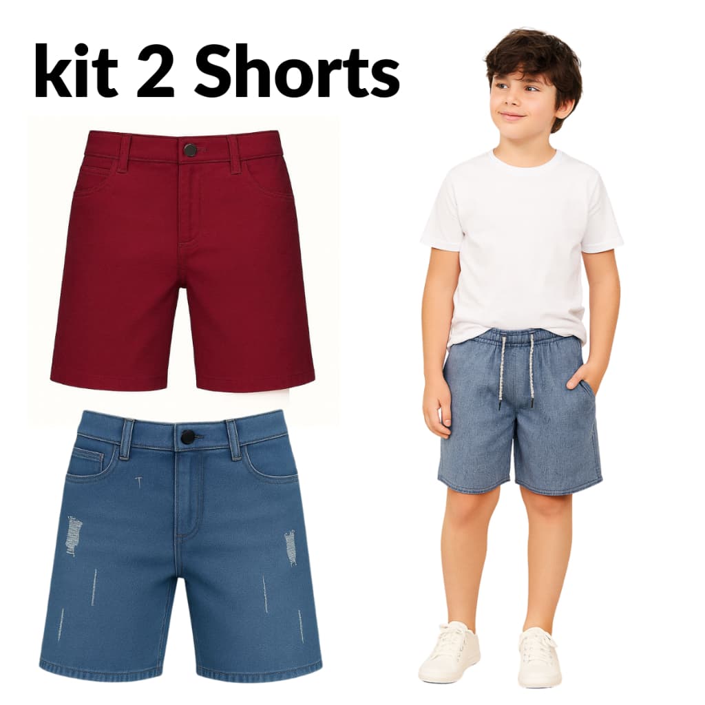 Kit 2 Short jeans  Masculino  infantil juvenil menino Bermuda Street Sarja
