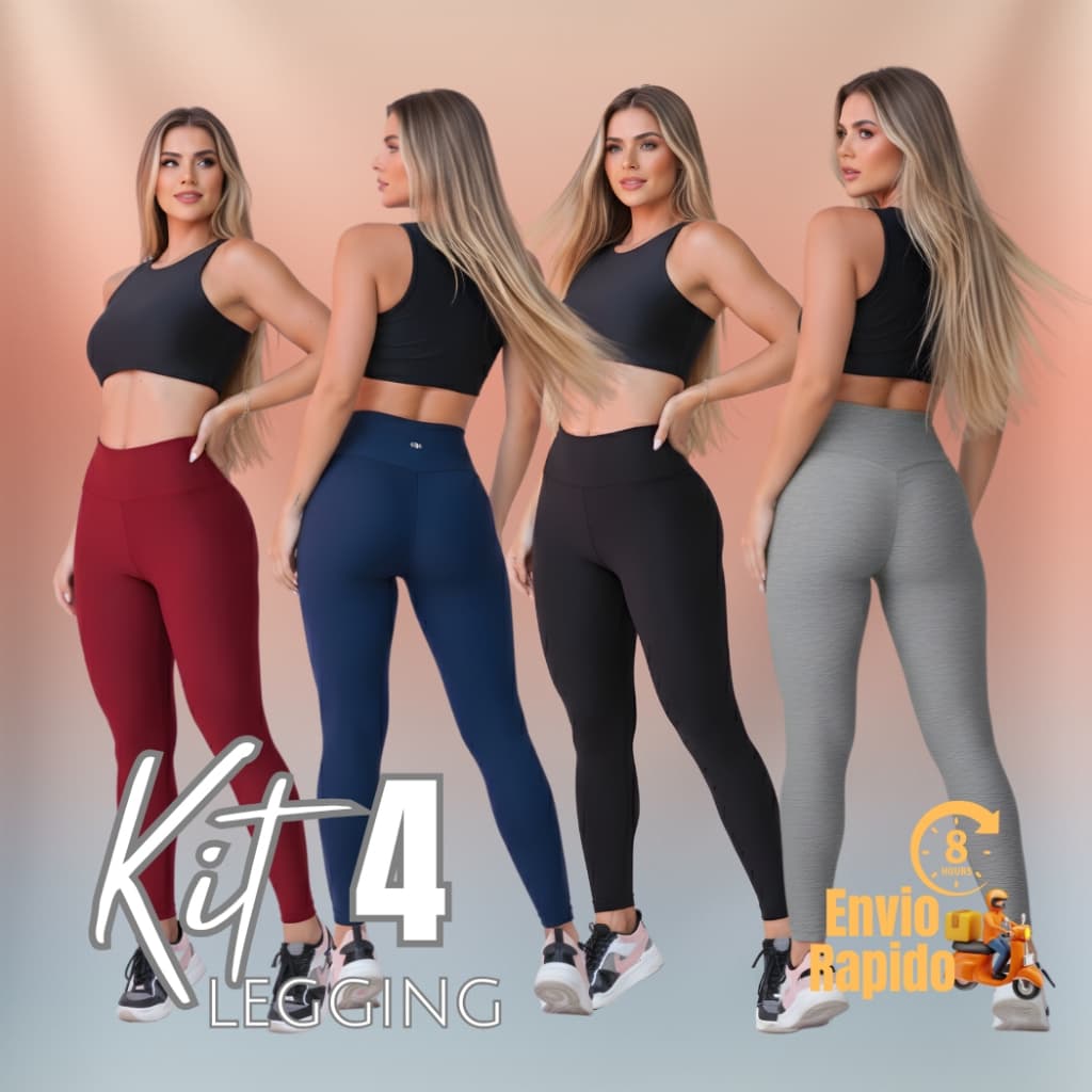 KIT 4 Calça Suplex Feminina Legging Academia Cintura Alta Suplex Fitness Kit 4 Peças
