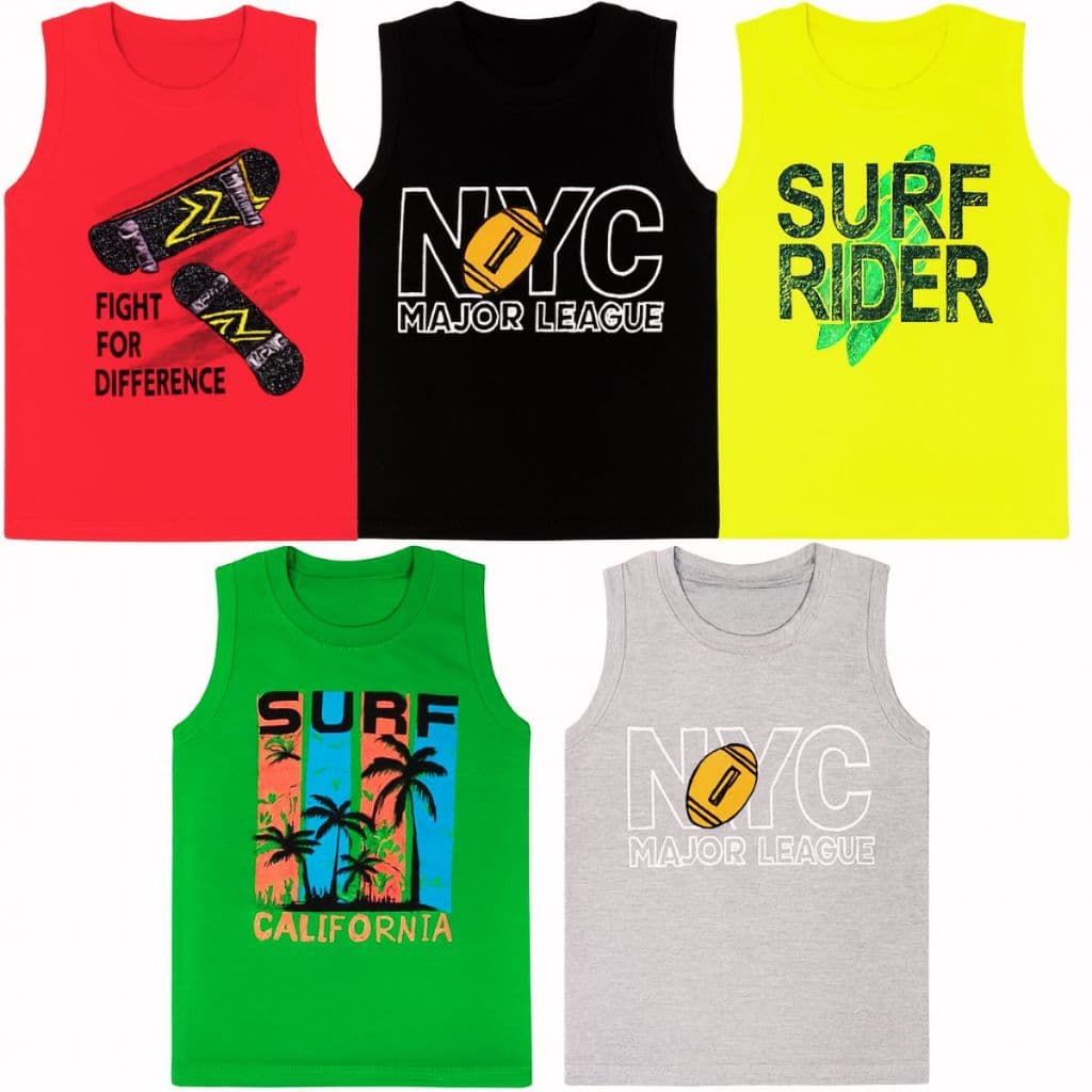 Kit 5 Camisetas Regatas Masculinas Infantis Verão Surf NYC Skate – Cores Vivas Algodão Conforto