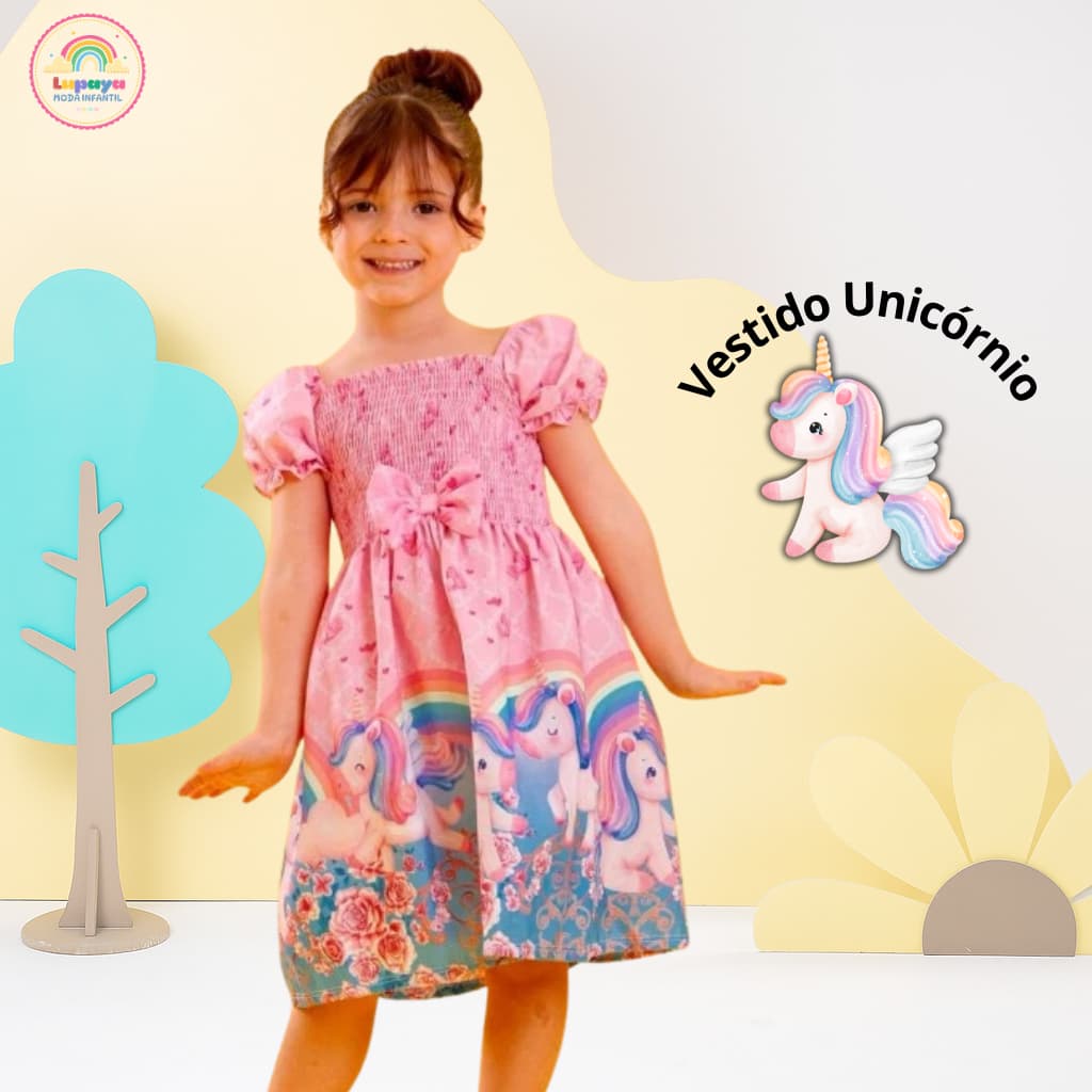 Vestido Infantil Unicórnio tematico de meninas para aniversário.