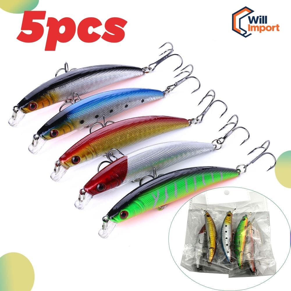 Kit 5 Iscas Artificiais Importadas 1/2 Meia Água de 9 cms e 8,5 gramas Pesca Tucunaré Traíra Dourado Robalo Black Bass