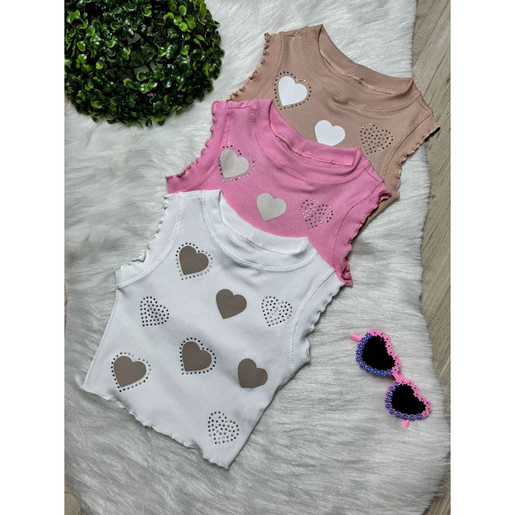 Blusinha Regata Infantil com Strass Moda Verão 04 ao 10 Anos