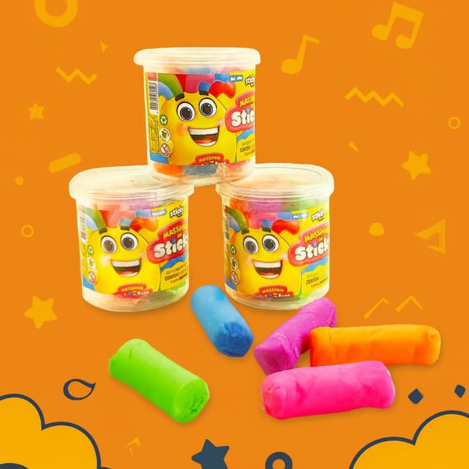 03 Potes de Massinha 05 unidades 75gr Coloridas - Sortido infantil, diversão garantida