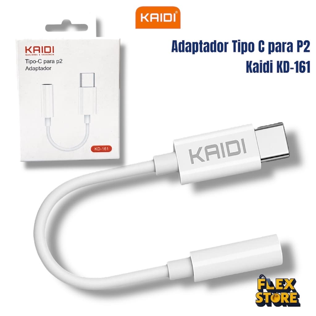 Adaptador Kaidi Tipo-C para P2 KD-161 Cabo Conversor Tipo-C para Fone 3.5mm | Áudio Estéreo de Alta Qualidade