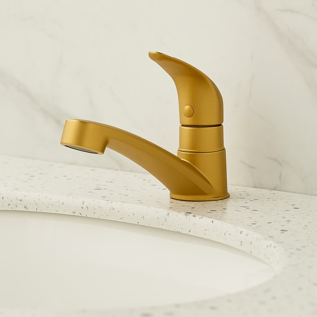 Torneira Dourada Luxo para Lavatório – Monocomando ABS Moderna para Banheiro