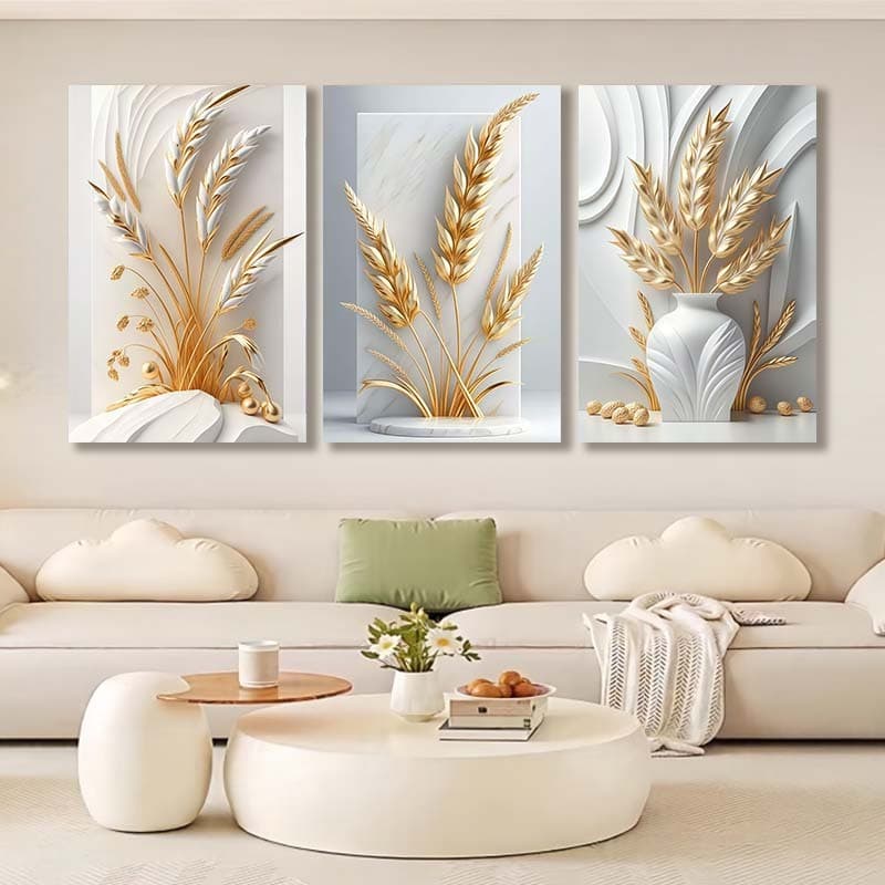 Kit 3 Quadros Decorativos trigo Adequado para Sala de Estar e Quarto
