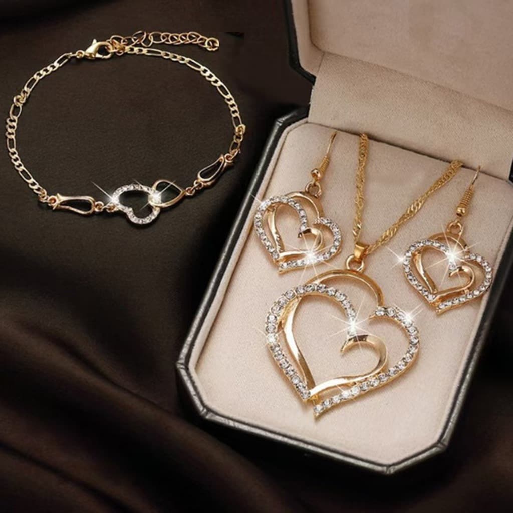 Pulseira e colar com brincos, estilo cool e luxuoso, duplo amor, prata e ouro branco, presente erótico duplo 3 conjuntos
