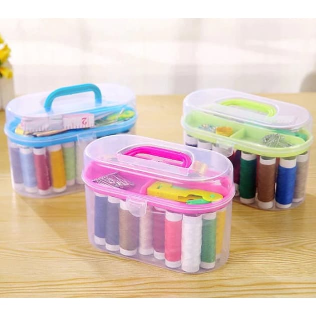Kit Mini maleta organizadora de costura 35 pcs Fita Métrica/Dedal /Tesoura/Botão Agulha/Organizador