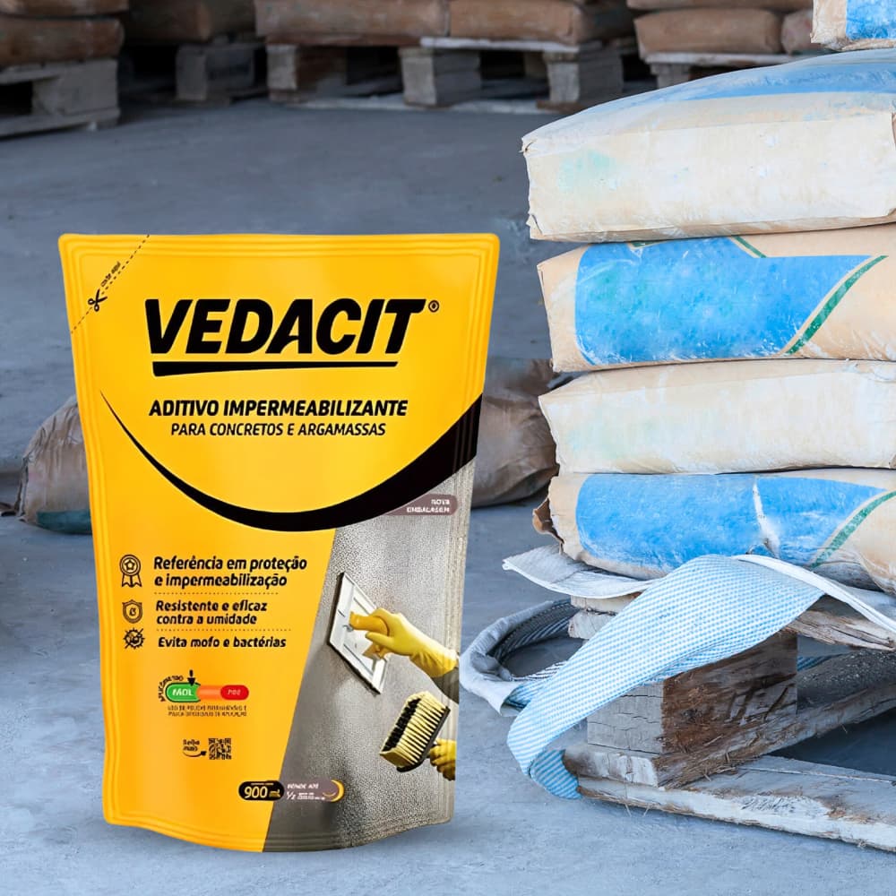 Aditivo Impermeabilizante VEDACIT 900 Ml Vedalit Pouch Concretos Argamassa Reboco Fácil Aplicação