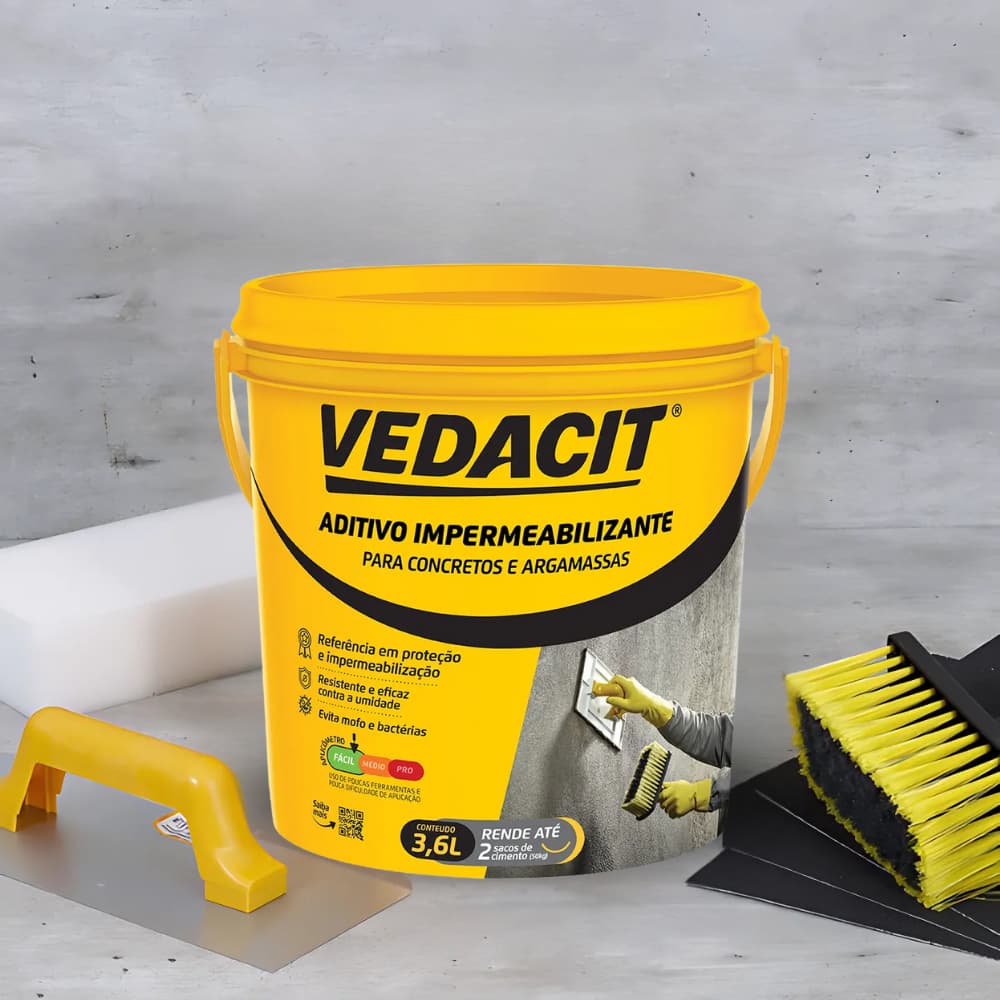 Aditivo Impermeabilizante Vedacit 3,6L Obra Concreto Argamassa Fácil Prático Resistente Piso Parede Proteção Infiltração
