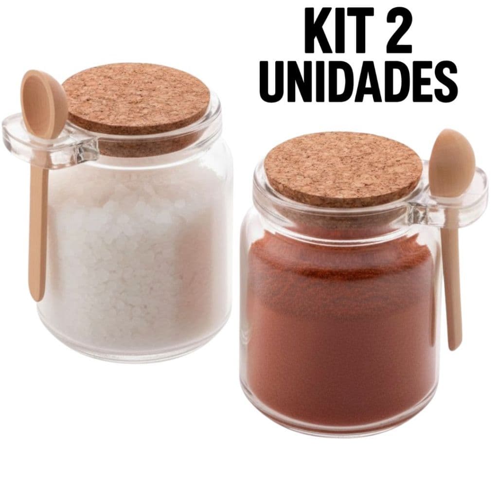 Pote de Vidro com Colher em Bambu e Tampa Rolha 240ml Lyor - Saleiro e Porta Condimento